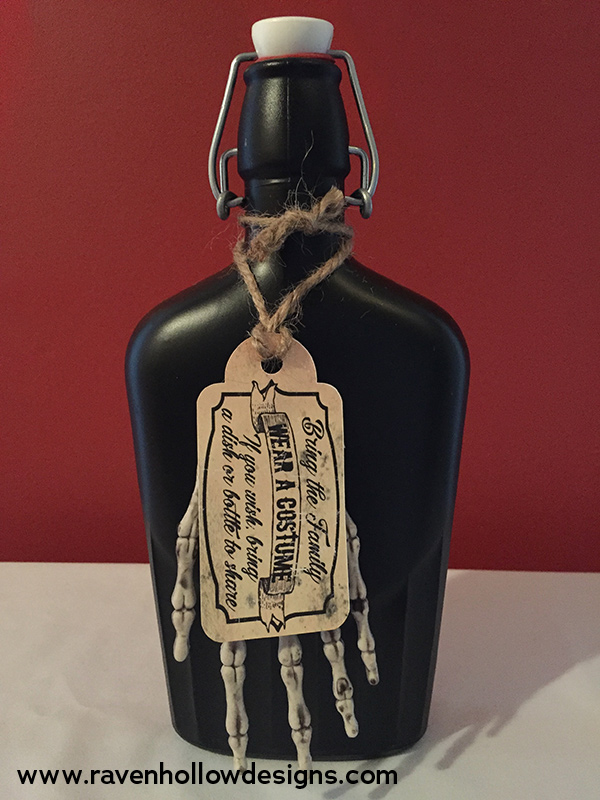 2016 Halloween Invitation - back of bottle and tag